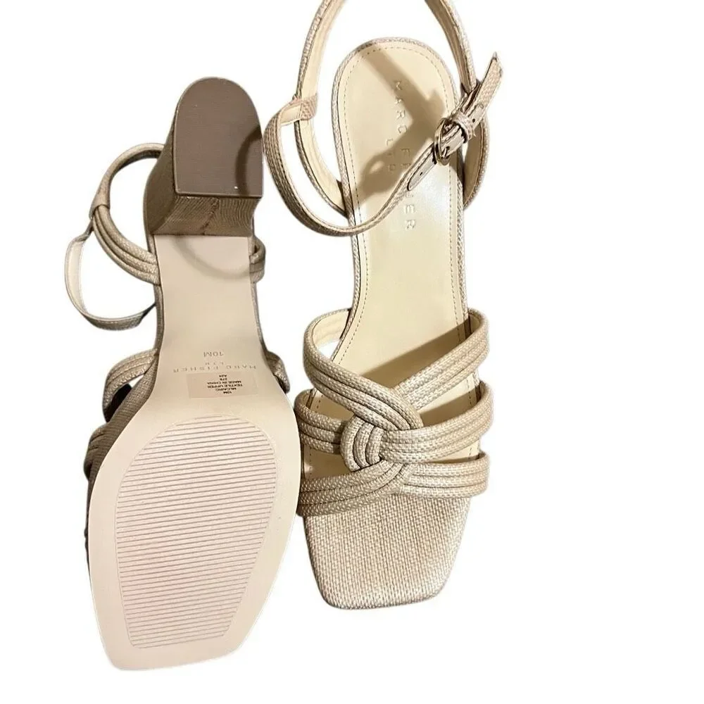 NIB Marc Fisher Women's Natural Cairo Ankle Strap Block Heel Platform Sandals 10